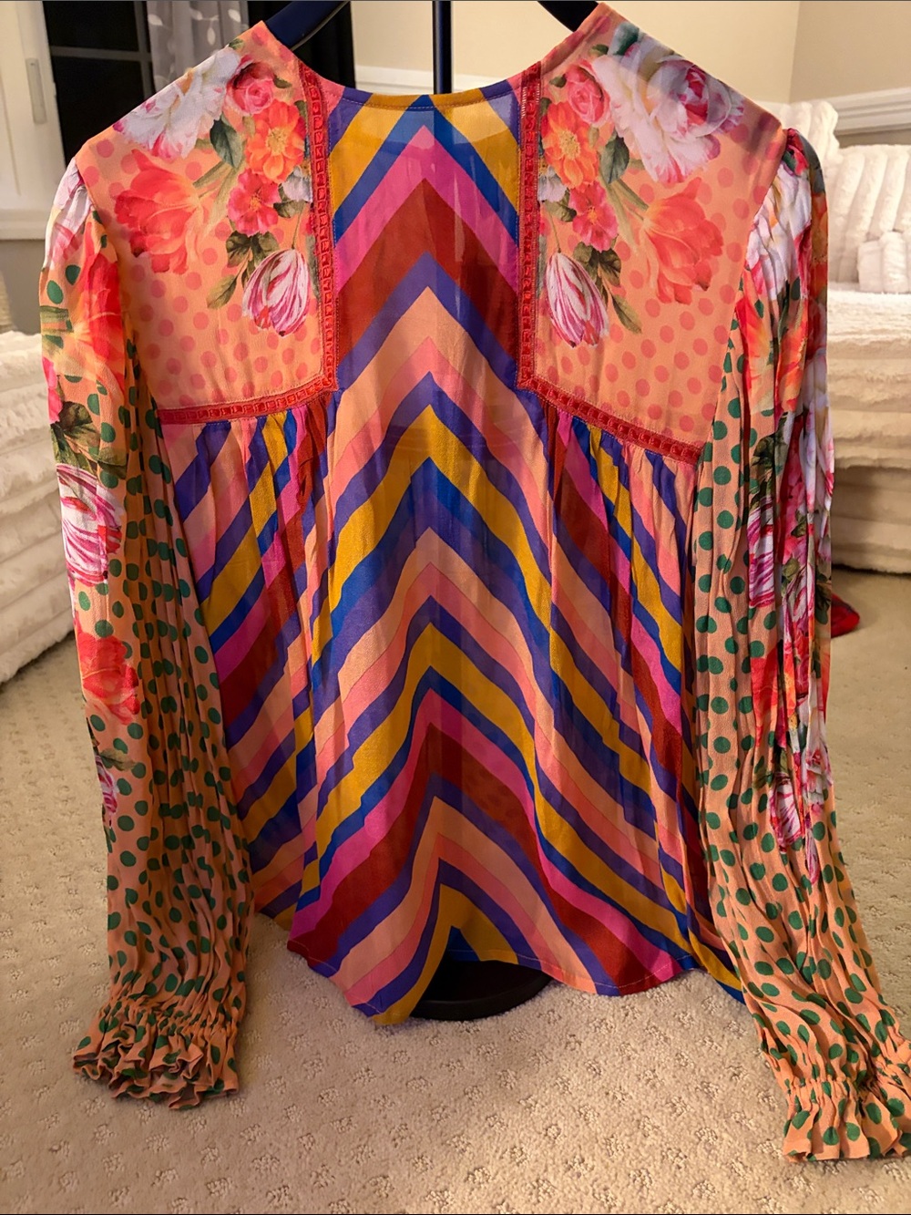 Vibrant Multi-Color Printed Long-Sleeve Women's Top